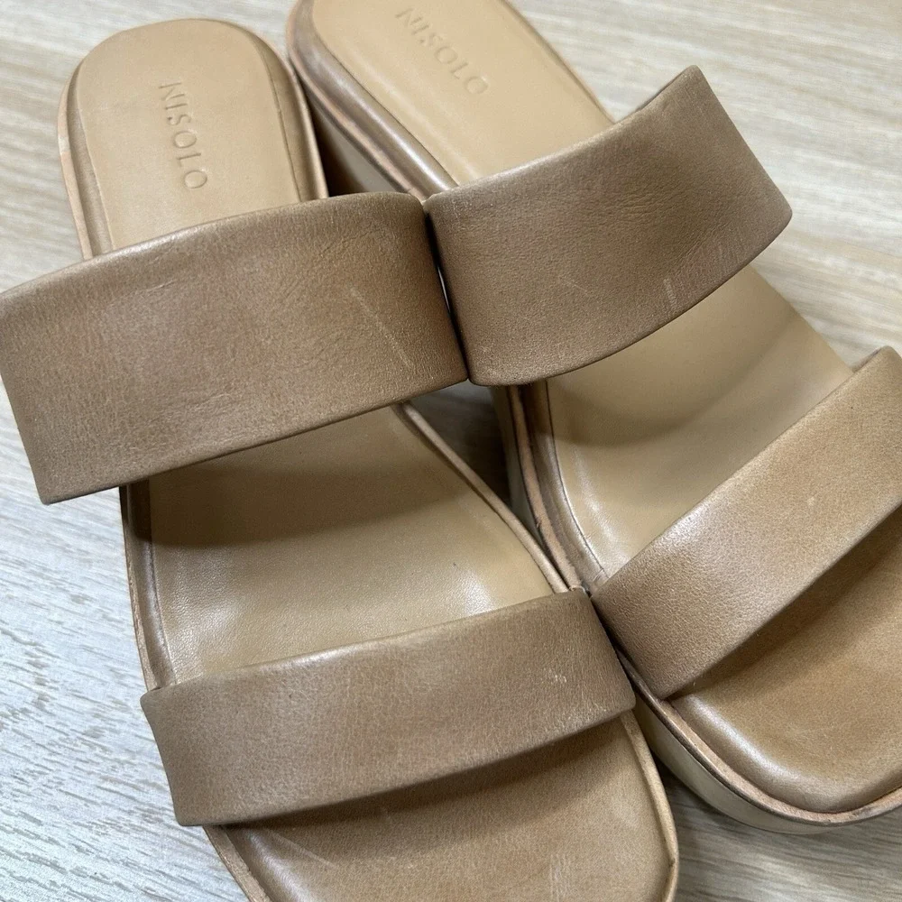 Nisolo Sandals Womens 6 Ellie All Day Clog Almond Leather Strap Open Toe Wooden